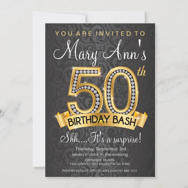 Invitación de cumpleaños número 50 de Diamante (Anverso)