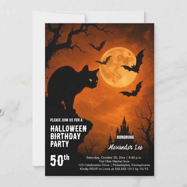 Invitación de cumpleaños número 50 de Halloween pa (Anverso)