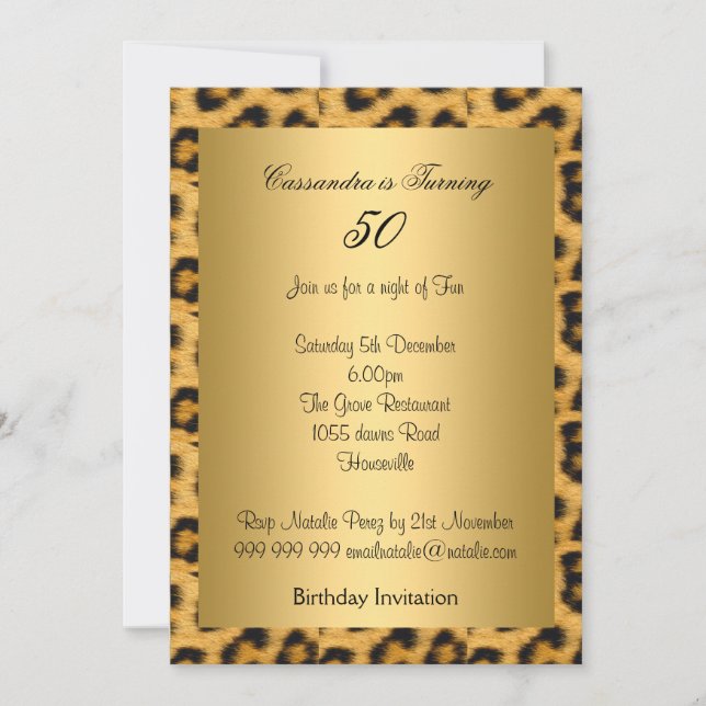 Invitación de cumpleaños número 50 de Leopardo Dor (Anverso)