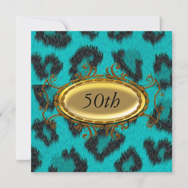 Invitación de cumpleaños número 50 de Leopardo Tea (Anverso)