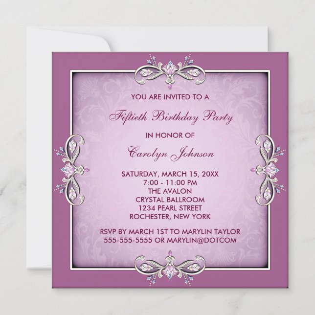 Invitación de cumpleaños número 50 de Rosa Damasco (Anverso)