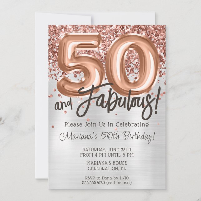 Invitación de cumpleaños número 50 de Rose Gold Si (Anverso)
