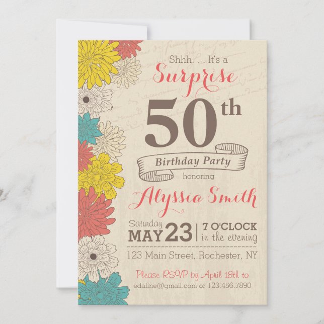 Invitación de cumpleaños número 50 de Surprise (Anverso)