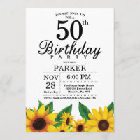Invitación de cumpleaños número 50 del girasol