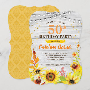 Invitación de cumpleaños número 50 del girasol. Cu