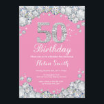 Invitación de cumpleaños número 50 Diamante rosa y<br><div class="desc">Invitación a cumplir 50 años. Diamante Diamante de imitación rosado y plateado. Elegante Bash cumpleaños. Cumpleaños de adultos. Cumpleaños de las mujeres. Cumpleaños de los hombres.
Para más personalización,  haga clic en el botón "Personalizar" y utilice nuestra herramienta de diseño para modificar esta plantilla.</div>