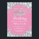 Invitación de cumpleaños número 50 Diamante rosa y<br><div class="desc">Invitación a cumplir 50 años. Diamante Diamante de imitación rosado y plateado. Elegante Bash cumpleaños. Cumpleaños de adultos. Cumpleaños de las mujeres. Cumpleaños de los hombres.
Para más personalización,  haga clic en el botón "Personalizar" y utilice nuestra herramienta de diseño para modificar esta plantilla.</div>
