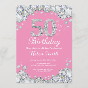 Invitación de cumpleaños número 50 Diamante rosa y