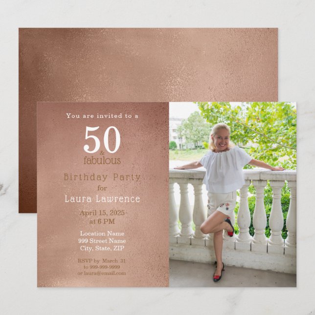 Invitación de cumpleaños número 50 dorado rosa 50  (Anverso / Reverso)