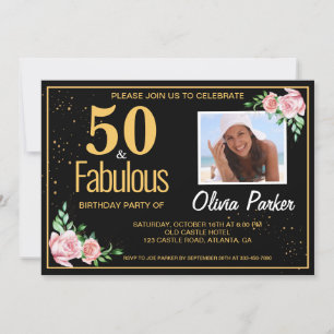 Invitación de cumpleaños número 50 elegante dorada