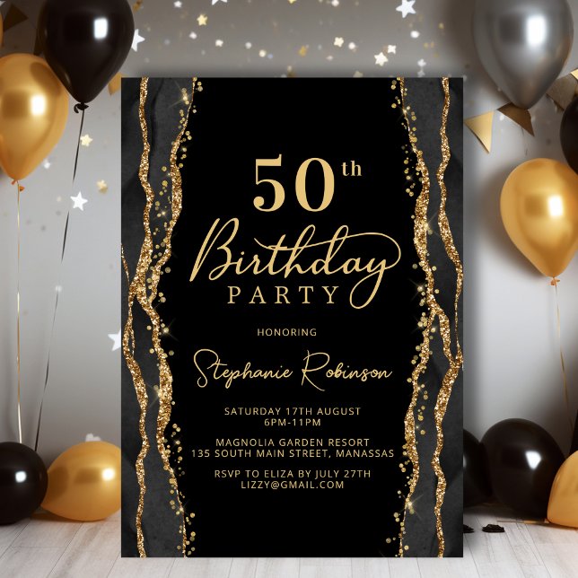 Invitación de cumpleaños número 50 elegante en neg (Subido por el creador)