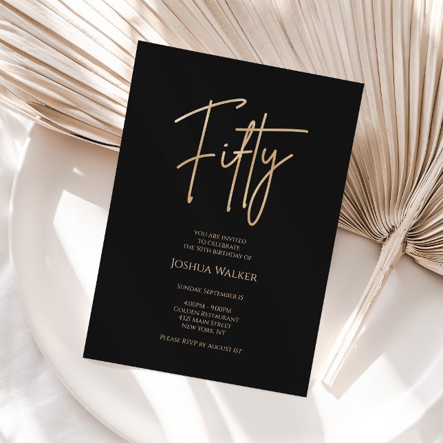 Invitación de cumpleaños número 50 elegante en neg (Subido por el creador)