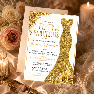 Invitación de cumpleaños número 50 elegante en oro