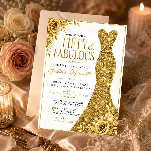 Invitación de cumpleaños número 50 elegante en oro (Subido por el creador)