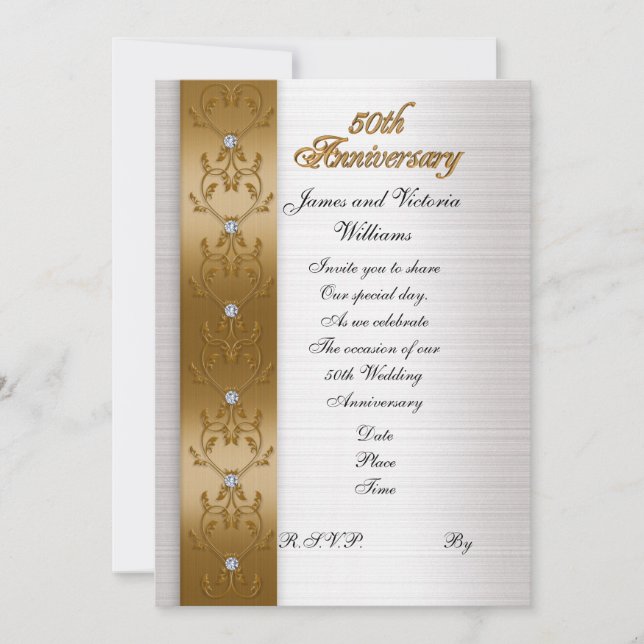 invitación de cumpleaños número 50 elegante oro (Anverso)