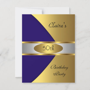 Invitación de cumpleaños número 50 en azul y oro n