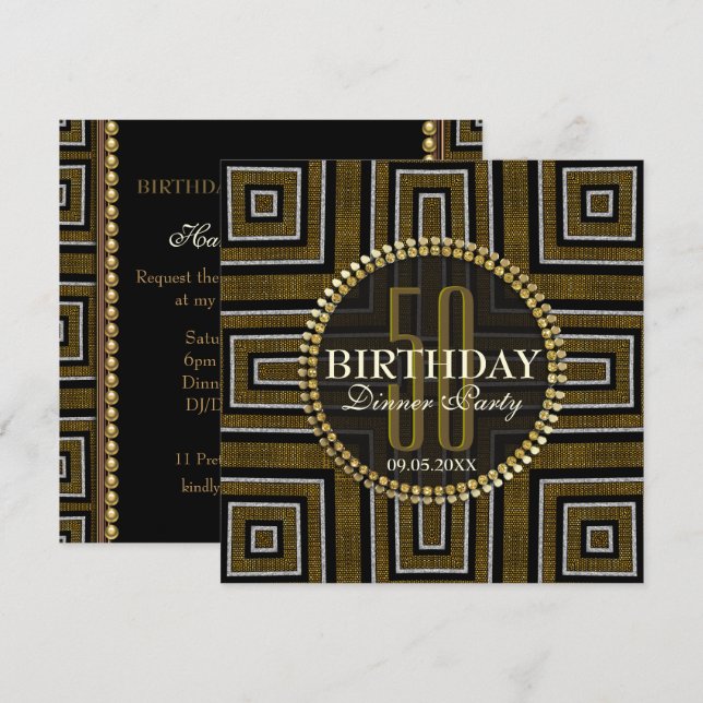 Invitación de cumpleaños número 50 en bronce dorad (Anverso / Reverso)