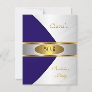 Invitación de cumpleaños número 50 en oro azul y b