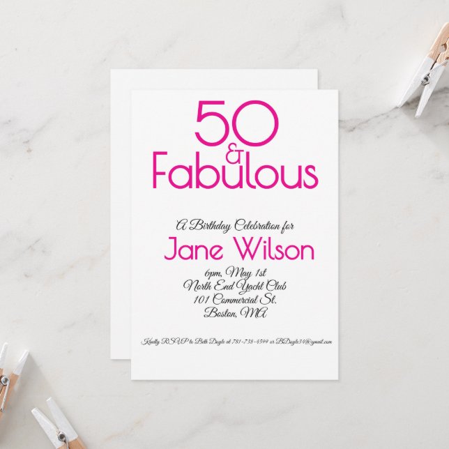 Invitación de cumpleaños número 50 en rosa y blanc (Anverso/Reverso In Situ)