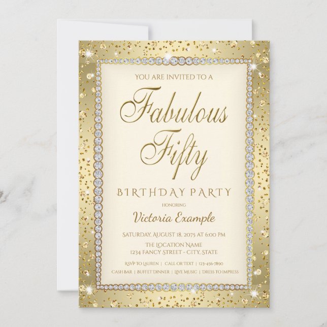Invitación de cumpleaños número 50 Fabuloso Ivory  (Anverso)
