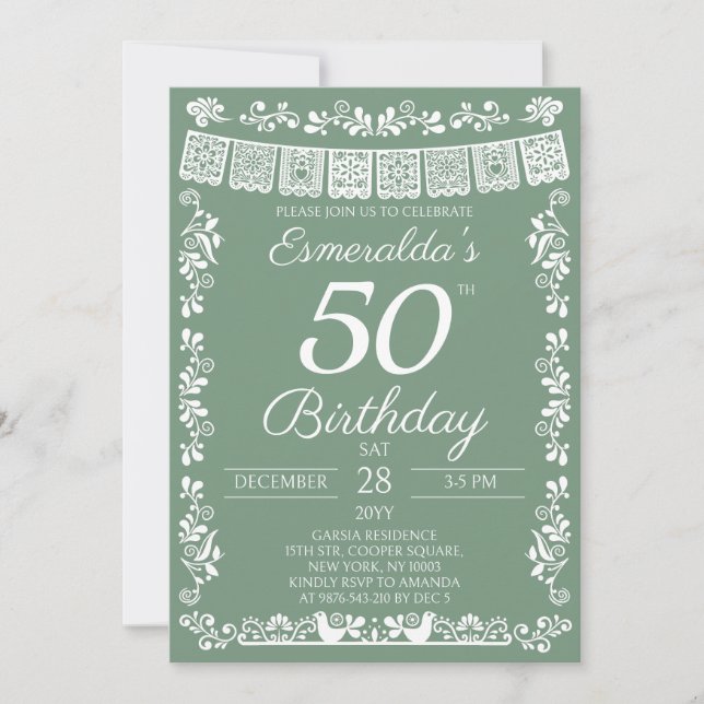 Invitación de cumpleaños número 50 Fiesta Mexicana (Anverso)