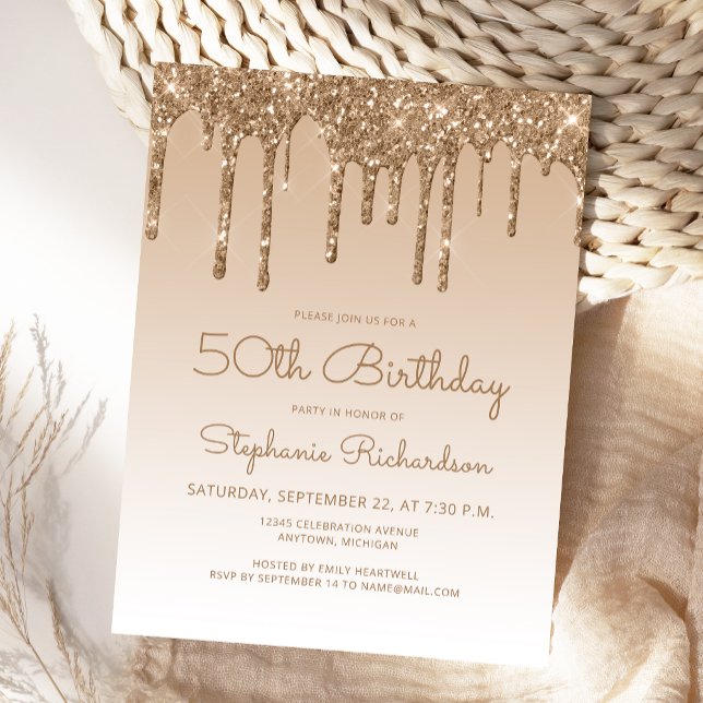 Invitación de cumpleaños número 50 Glitter Drips G (Subido por el creador)