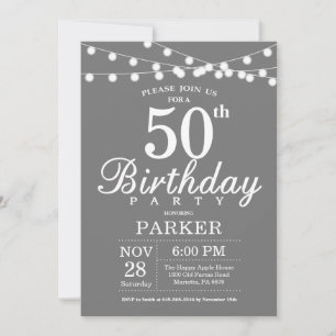 Invitación de cumpleaños número 50: gris y blanco