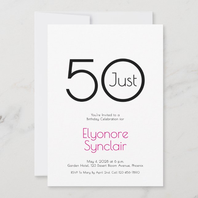 Invitación de cumpleaños número 50 Minimal Just Fi (Anverso)