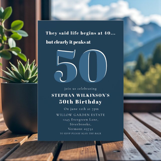 Invitación de cumpleaños número 50 moderna en azul (Subido por el creador)