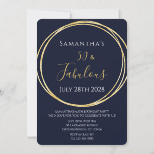 Invitación de cumpleaños número 50 Navy Gold