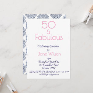 Invitación de cumpleaños número 50 Navy y Rosa