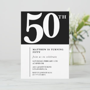 Invitación de cumpleaños número 50 negra Elegante 