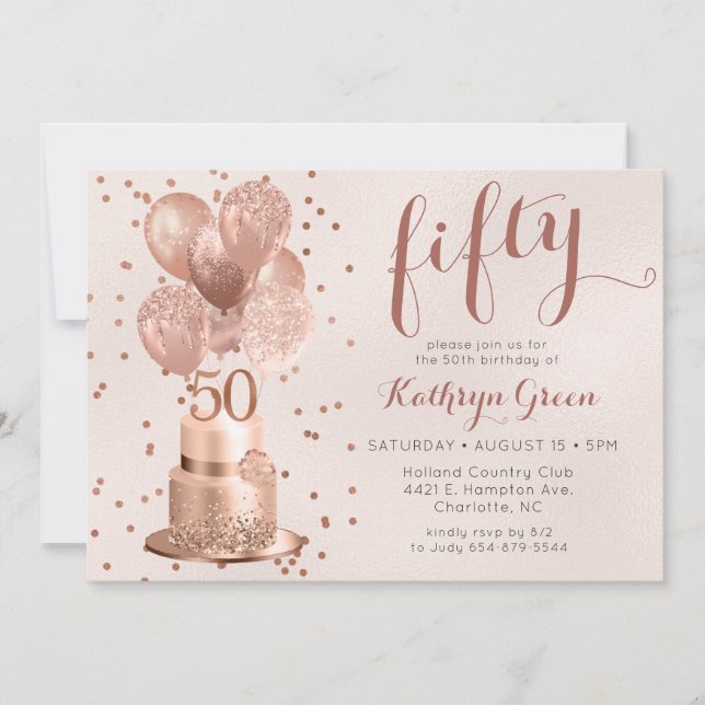 Invitación de cumpleaños número 50 para pastel de  (Anverso)