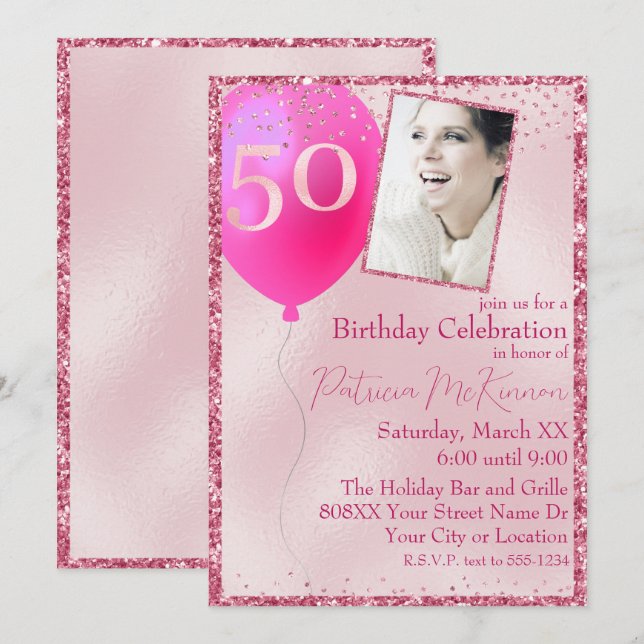 Invitación de cumpleaños número 50 personalizada c (Anverso / Reverso)
