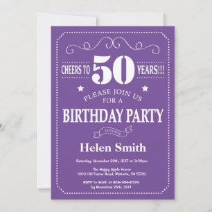 Invitación de cumpleaños número 50 púrpura y blanc