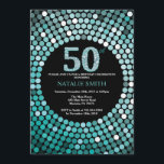 Invitación de cumpleaños número 50 Purpurina negro<br><div class="desc">Invitación a cumplir 50 años. Purpurina negro y Verde azulado. Diamante Verde azulado.Fiesta de cumpleaños para adultos. Para hombres o mujeres.
Para más personalización,  haga clic en el botón "Personalizar" y utilice nuestra herramienta de diseño para modificar esta plantilla.</div>
