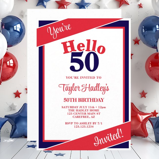 Invitación de cumpleaños número 50 Red White & Blu (Subido por el creador)