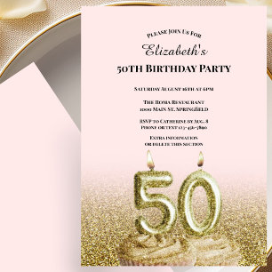 Invitación de cumpleaños número 50 rosa y dorada p