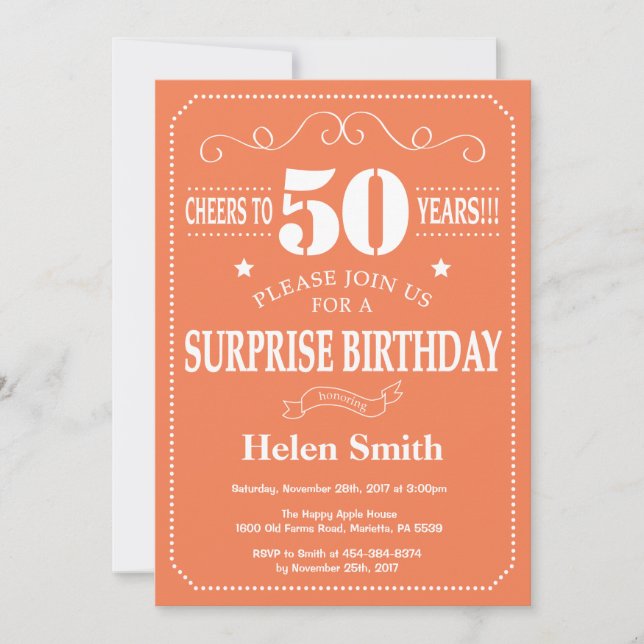 Invitación de cumpleaños número 50 sorpresa coral  (Anverso)