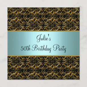 Invitación de cumpleaños número 50 Teal Black 50th