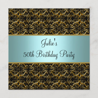 Invitación de cumpleaños número 50 Teal Black 50th