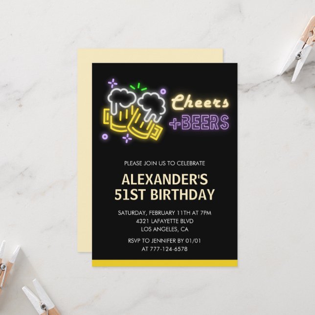 Invitación de cumpleaños número 51 con Cheers Beer (Anverso/Reverso In Situ)