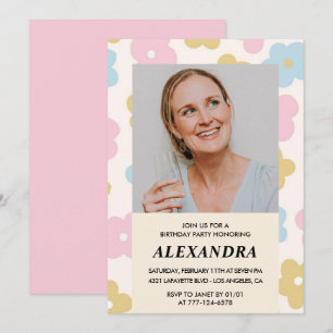 Invitación de cumpleaños número 51 con foto floral