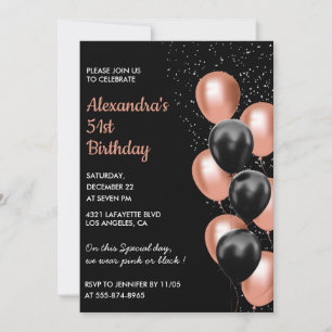 Invitación de cumpleaños número 51 en rosa oro Glo