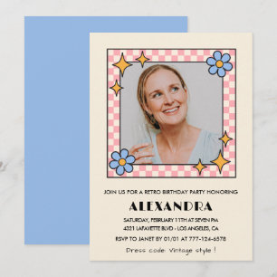 Invitación de cumpleaños número 52 floral retro fo