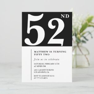 Invitación de cumpleaños número 52 negra Elegante
