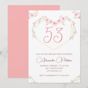 Invitación de cumpleaños número 53 con flores acua