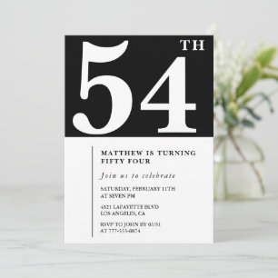 Invitación de cumpleaños número 54 negra Elegante 