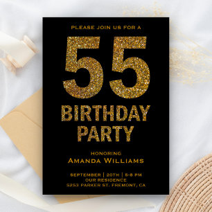 Invitación de cumpleaños número 55 con brillo de o