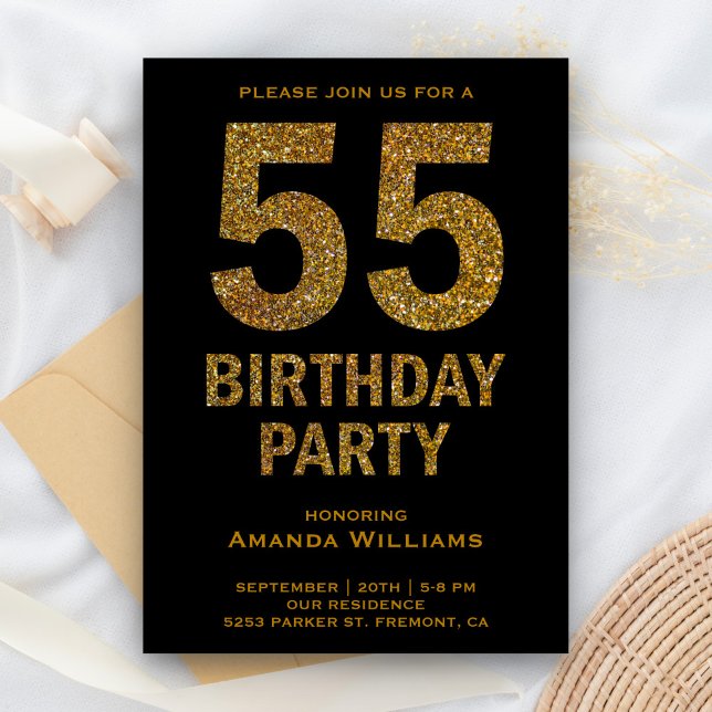 Invitación de cumpleaños número 55 con brillo de o (Subido por el creador)